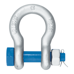 Schäkel, hochfest, geschweifte Form mit überstehendem Bolzen, Mutter und Splint